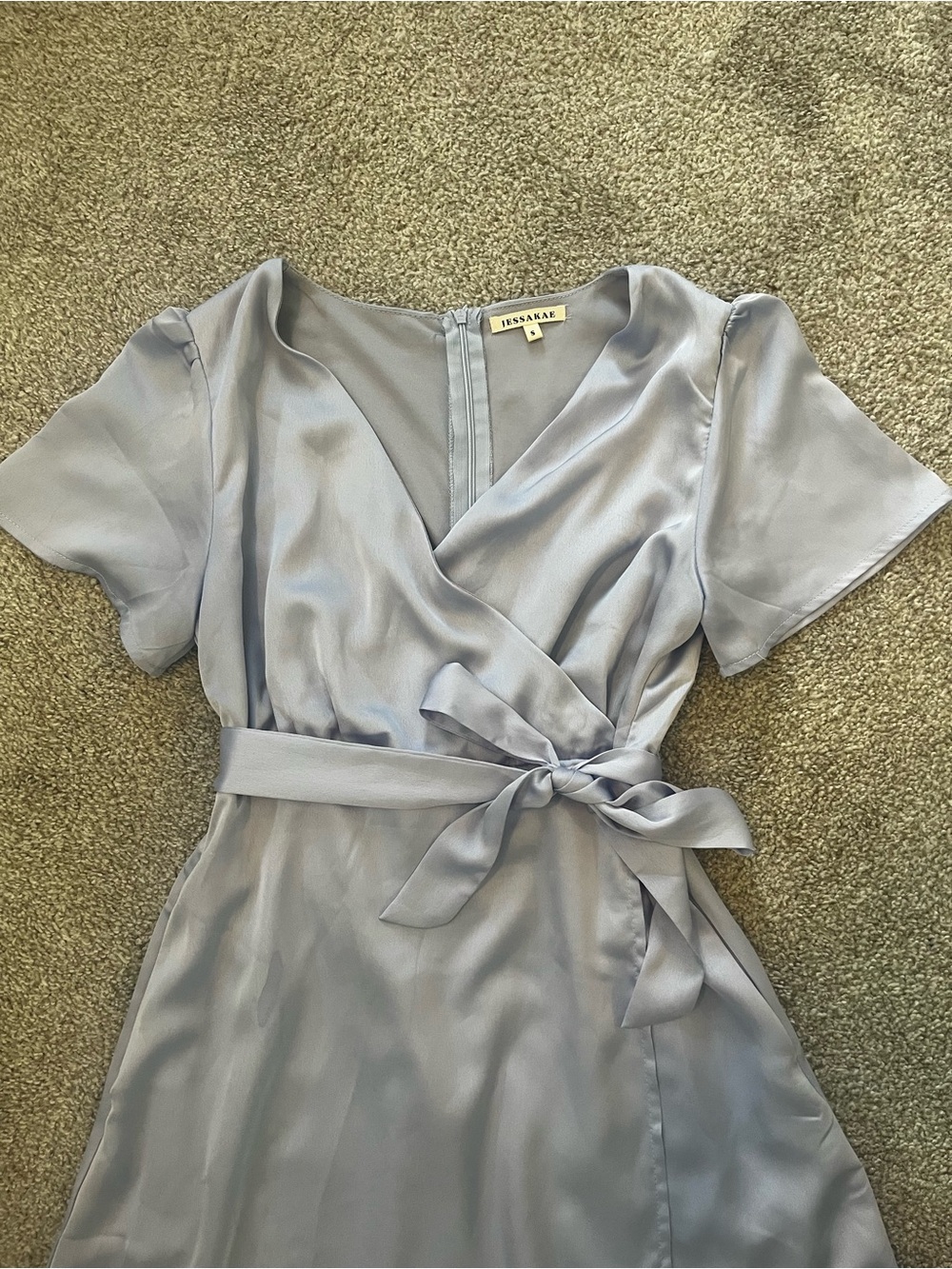Jessakae Light Blue Wrap Satin Dress